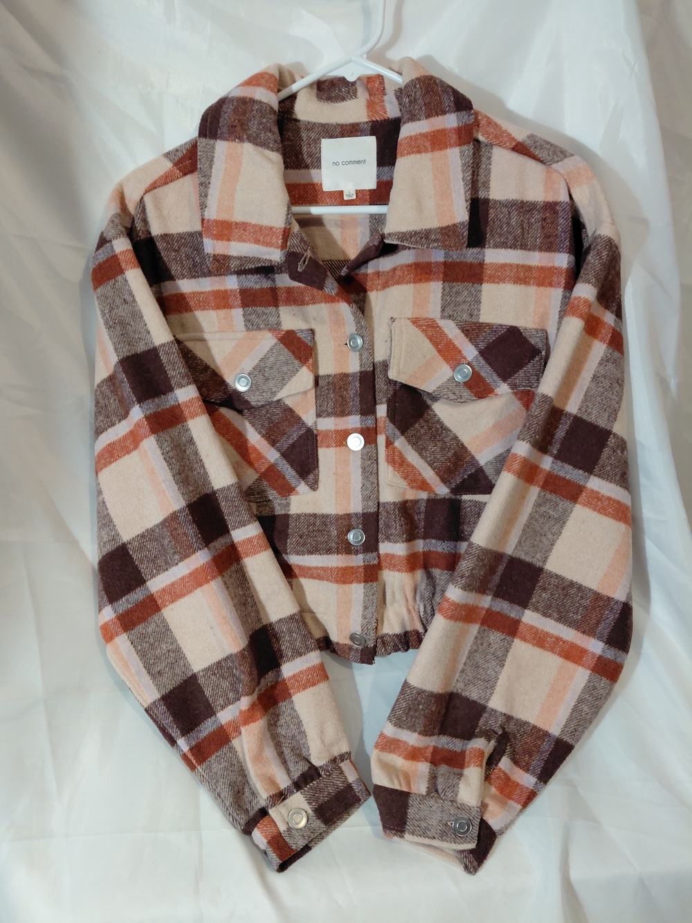 No Comment Plaid Cropped Jean Jacket in Cream & Brown